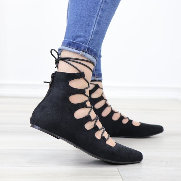 Pointed Toe Faux Suede Strappy Slip-On Flats - Picture 5 of 11